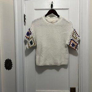 Short Sleeve Granny Square Knit Top